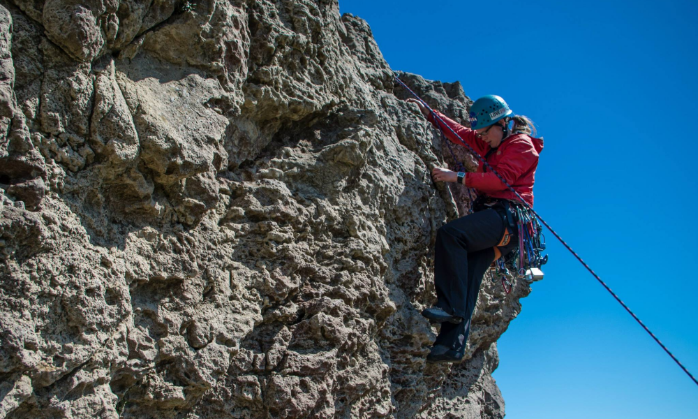 Alison Parker seconding a trad climb