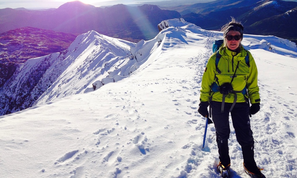 Elen Huws on a winter mountain