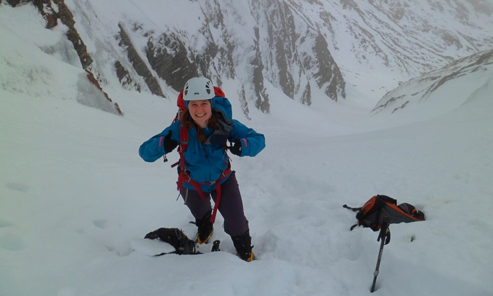 Cat Trebilco at the top of a grade 1 gully